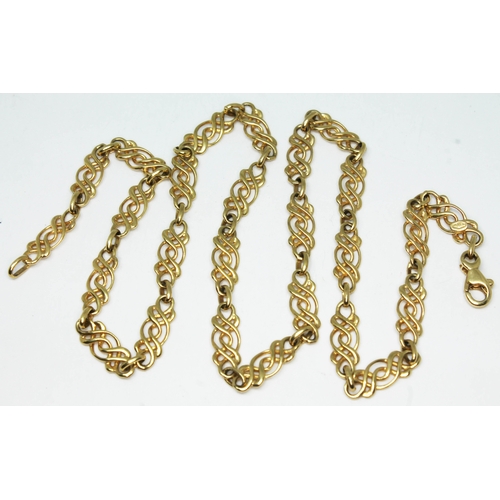 151 - A 9ct gold fancy link chain, 9ct gold import marks, length 46cm, wt. 11.9g.