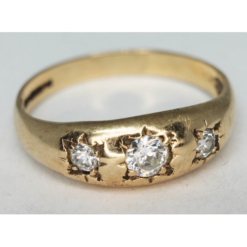 156 - A hallmarked 9ct gold ring set with colourless stones, gross wt. 2g, size P.