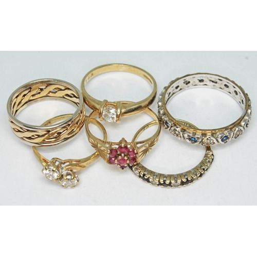 163 - A group of six 9ct gold rings, set with various stones and having various marks, gross wt. 12.5g.