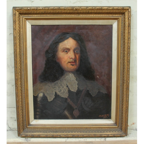 463 - J.W. Jackson, portrait of Oliver Cromwell, oil on canvas, 50cm x 60cm, signed and dated 1906 lower r... 