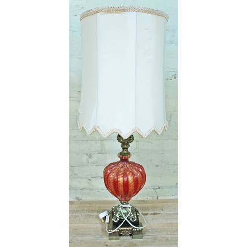 88 - A Venetian glass and cast brass table lamp, height (including shade) 100cm.