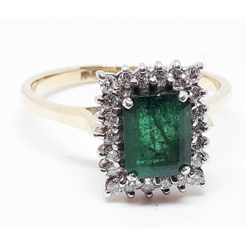 97 - An 18ct gold diamond emerald cluster ring, band marked '18ct', gross wt. 5.9g, size Z.