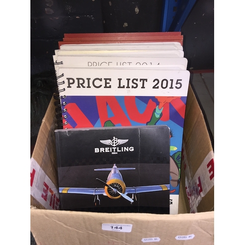 144 - A box of Breitling price list catalogues