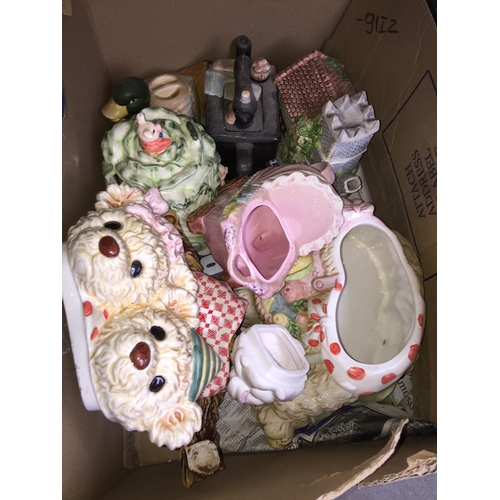 159 - A box of assorted pottery ornaments