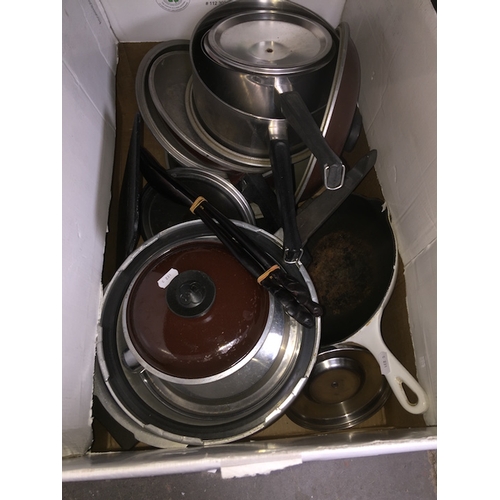 161 - A box of kitchen pans