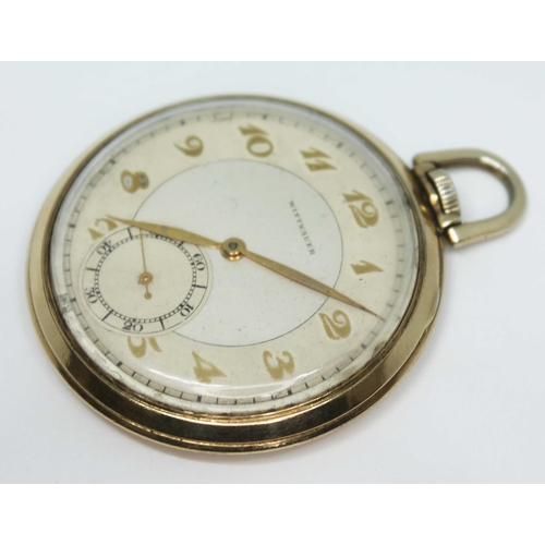 110 - An Art Deco gold plated Wittnauer pocket watch, diam. 44mm.