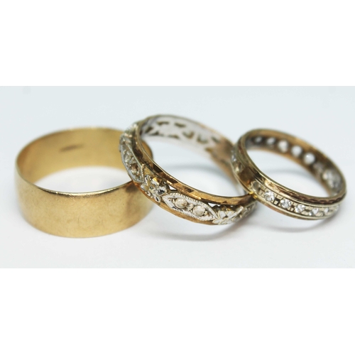 115 - A group of three 9ct gold rings, various marks and settings, gross wt. 10.9g.