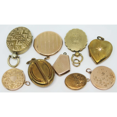 124 - A group of nine yellow metal lockets.