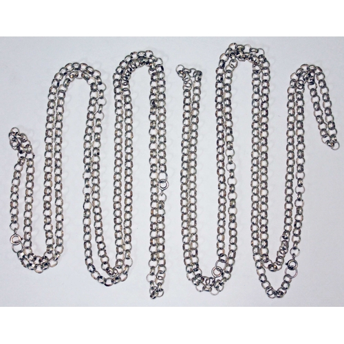 133 - Two silver guard chains, both marked '925', length 119cm each, gross wt. 2 1/2oz.