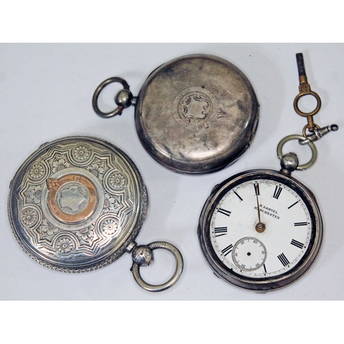 143 - Two hallmarked silver pocket watch cases and a H Samuel hallmarked silver pocket watch.