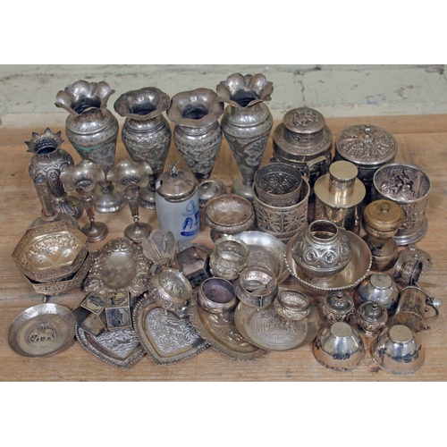 154 - A mixed lot of eastern white metal, silver and silver plate, various marks.