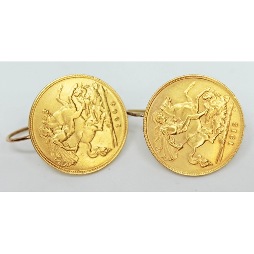 172 - A pair of half sovereign earrings, gross wt. 8.4g.