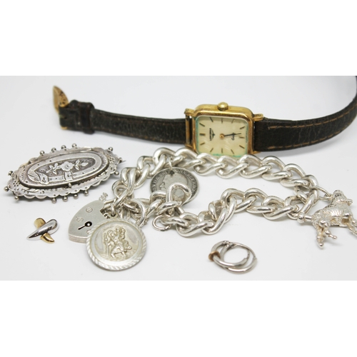 200 - A mixed lot comprising a ladies gold plated Longines wristwatch, a hallmarked silver charm bracelet,... 