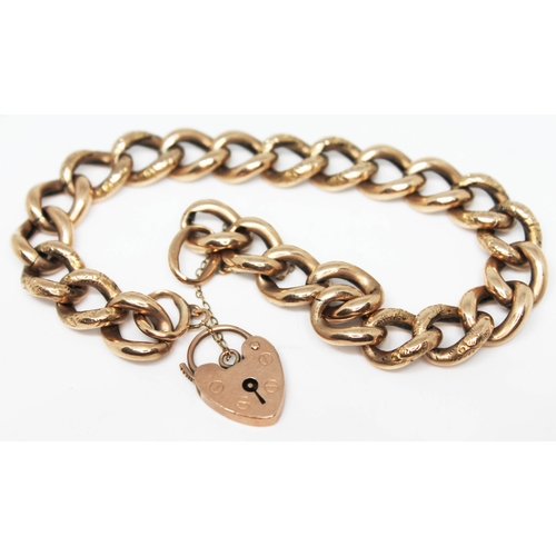 201 - A 9ct gold link bracelet, the end link marked '9c', the heart shaped lock hallmarked, length 20cm, w... 