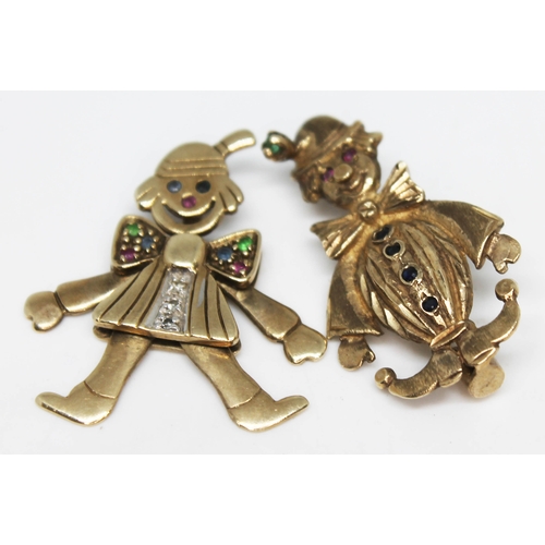 203 - A hallmarked 9ct gold multi-gem stone pendant formed as a clown with jointed limbs and a hallmarked ... 