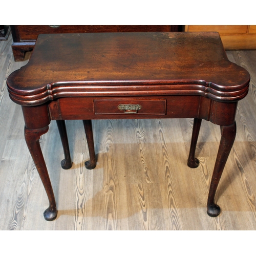 68 - A George II triple leaf fold over games and tea table, width 87cm, depth 43cm & height 74cm.