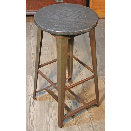 69 - An industrial style metal frame high stool with grey painted top, height 76cm.