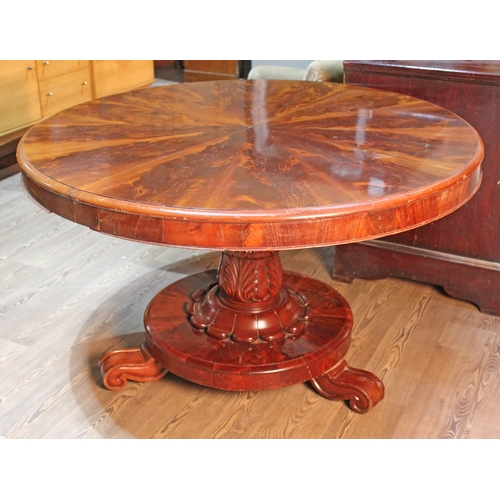 71 - A William IV mahogany breakfast table with acanthus carved single pedestal, round platform base with... 