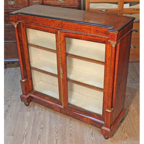 74 - A 19th century burr walnut and ebonised dwarf bookcase, width 106cm, depth 37cm & height 105cm.