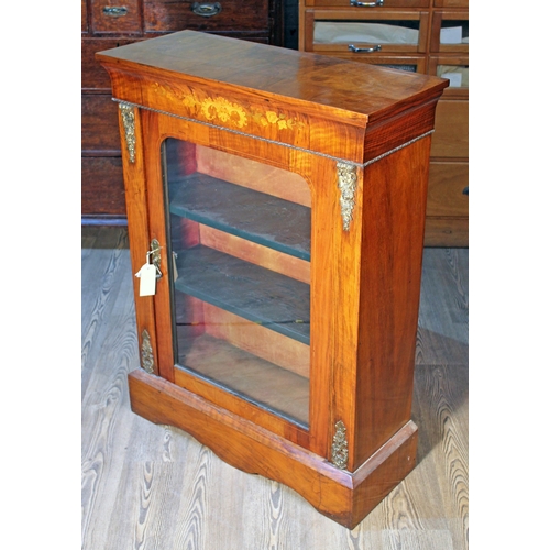 80 - A 19th century marquetry inlaid and gilt brass mounted dwarf bookcase with glazed door, width 78cm, ... 