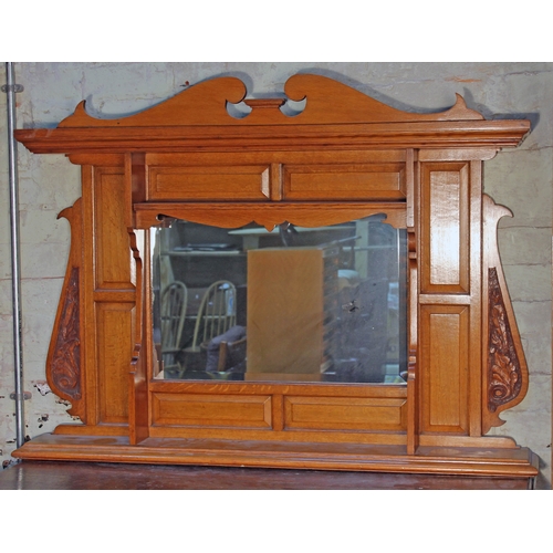 85 - An Edwardian light oak over mantel mirror, width 122cm & height 88cm.