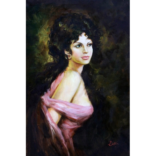 89 - After Anthony Devas, mid length portrait depicting a lady wearing pink gown, oil on canvas, 60cm x 9... 