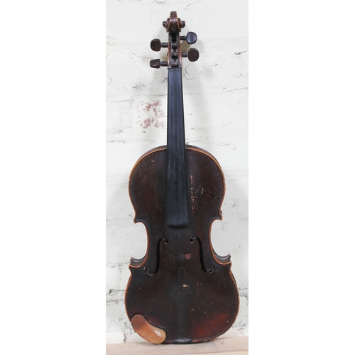 97 - A 19th century French violin, stamped inside Bourlier Mirecourt, length of back 37.5cm.