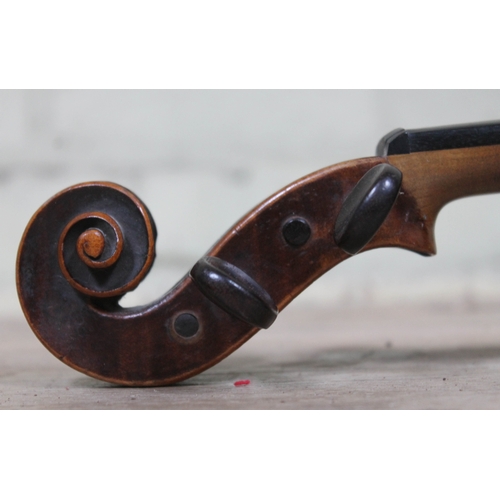 97 - A 19th century French violin, stamped inside Bourlier Mirecourt, length of back 37.5cm.