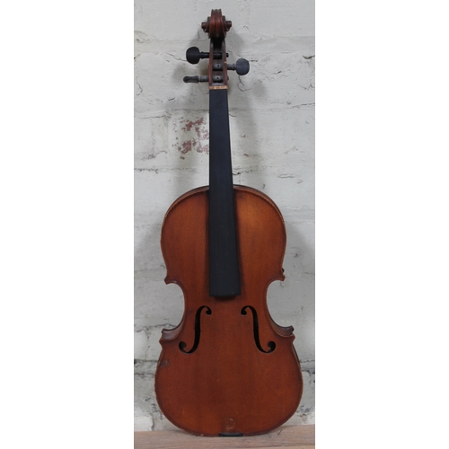 98 - A French violin circa 1900, labelled Phebe, length of back 37.5cm.