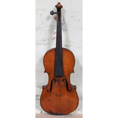 99 - A 19th century violin, unmarked, length of back 37cm.