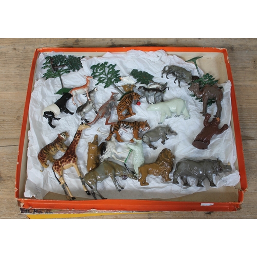 506 - A box of cast metal and painted animal zoo figures, including Charben.