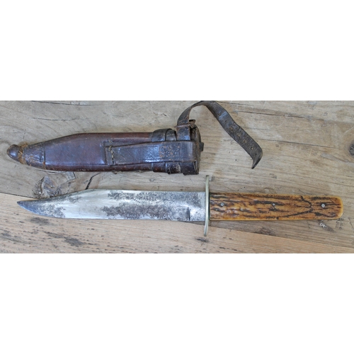 530 - A vintage scout type knife with antler handle and 