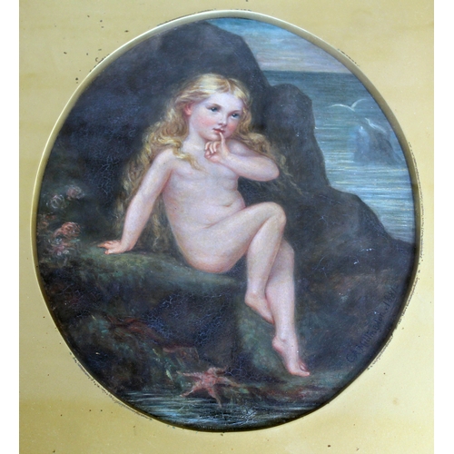 546 - Late 19th century school, pair, water babies, oil on board, oval 19cm x 23cm, each signed 'C. A. Mil... 