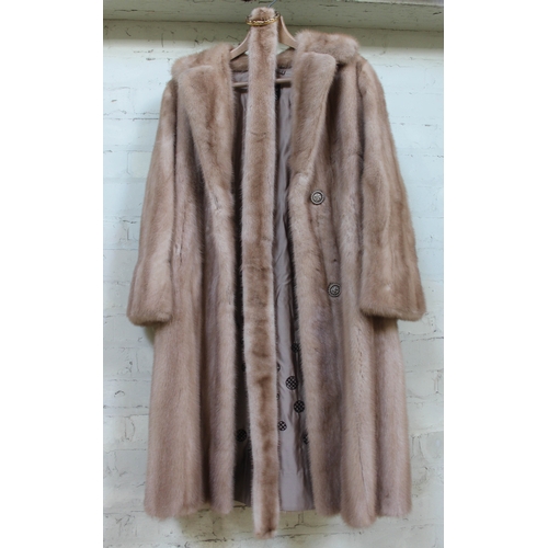 550 - A 1950's - 1960's vintage blonde mink fur 3/4 length coat with original belt, labeled Koe-Bel Furs 4... 