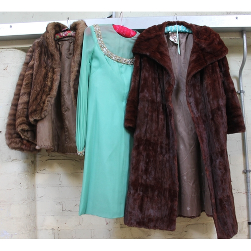 553 - A vintage brown rabbit fur coat, 3/4 length, labeled M. Fletcher Southport, size 10 UK together with... 