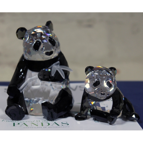 561 - Swarovski Endangered Wildlife Pandas designed by Heinz Tabertshofer, boxed with certificate.