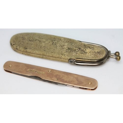 136 - A hallmarked 12ct gold penknife with steel blade, Brookes & Crookes, Chester 1901, gross wt. 14.6g, ... 