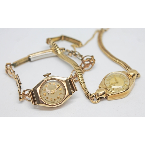 277 - Two 9ct gold wristwatches with rolled gold straps.