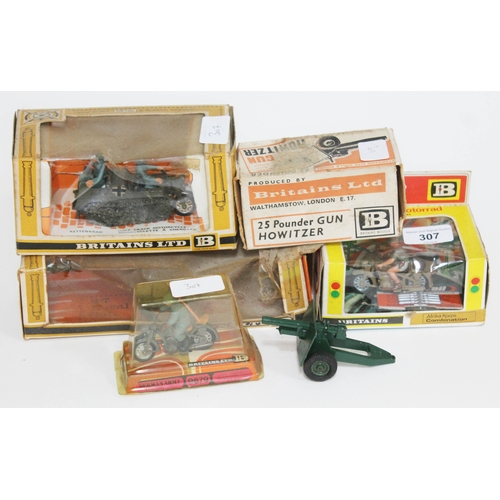 307 - A collection of 5 boxed Britains military die cast models comprising a 4.7 Naval Gun no. 9730, Afrik... 