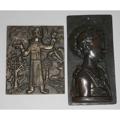 372 - Two ecclesiastical bronze plaques, 9cm x 10cm & 7cm x 14cm.