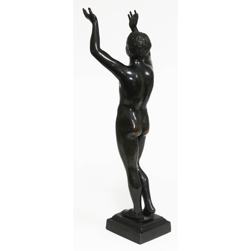 428 - An early 20th century spelter figure with patinated bronze finish depicting a semi nude Adam, signed... 