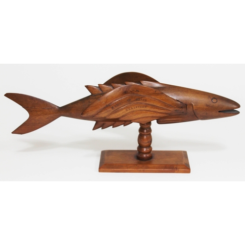 430 - A carved miro wood fish inscribed 'Greetings from Pitcairn Island Made by Cairn Christian', length 3... 