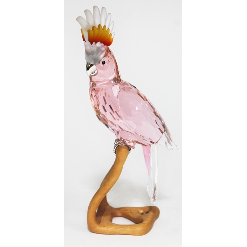 438 - A Swarovski Paradise Birds cockatoo on naturalistically formed wooden base, height 24cm.