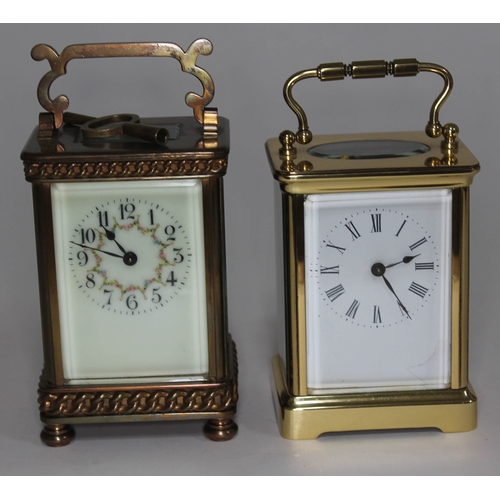 63 - A late 19th century brass carriage clock height 15cm and another.