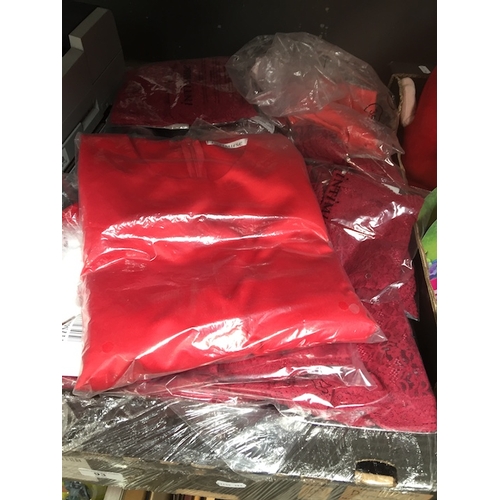 93 - A box of ladies red underwear and a few dresses