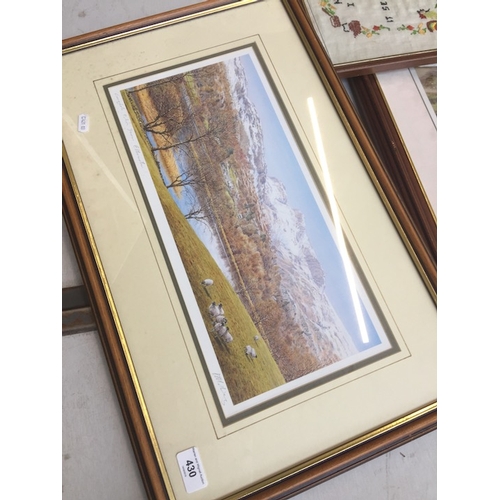 430 - A signed print depicting Langdale Pikes from Elterwater - K Melling