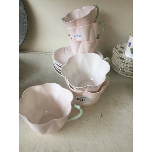 436 - 6 Dainty shape pink and green Shelley cups and saucers