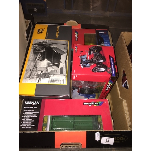 83 - A collection of boxed toys to include JCB farm trailer, tractor playset, Valtra tractor, James Bond,... 