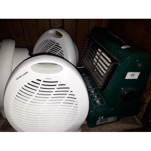 65 - A gas heater and three electric fan heaters - as found