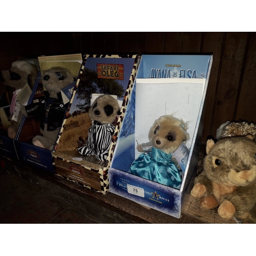 75 - 4 meerkat soft toys and another 3 soft toys